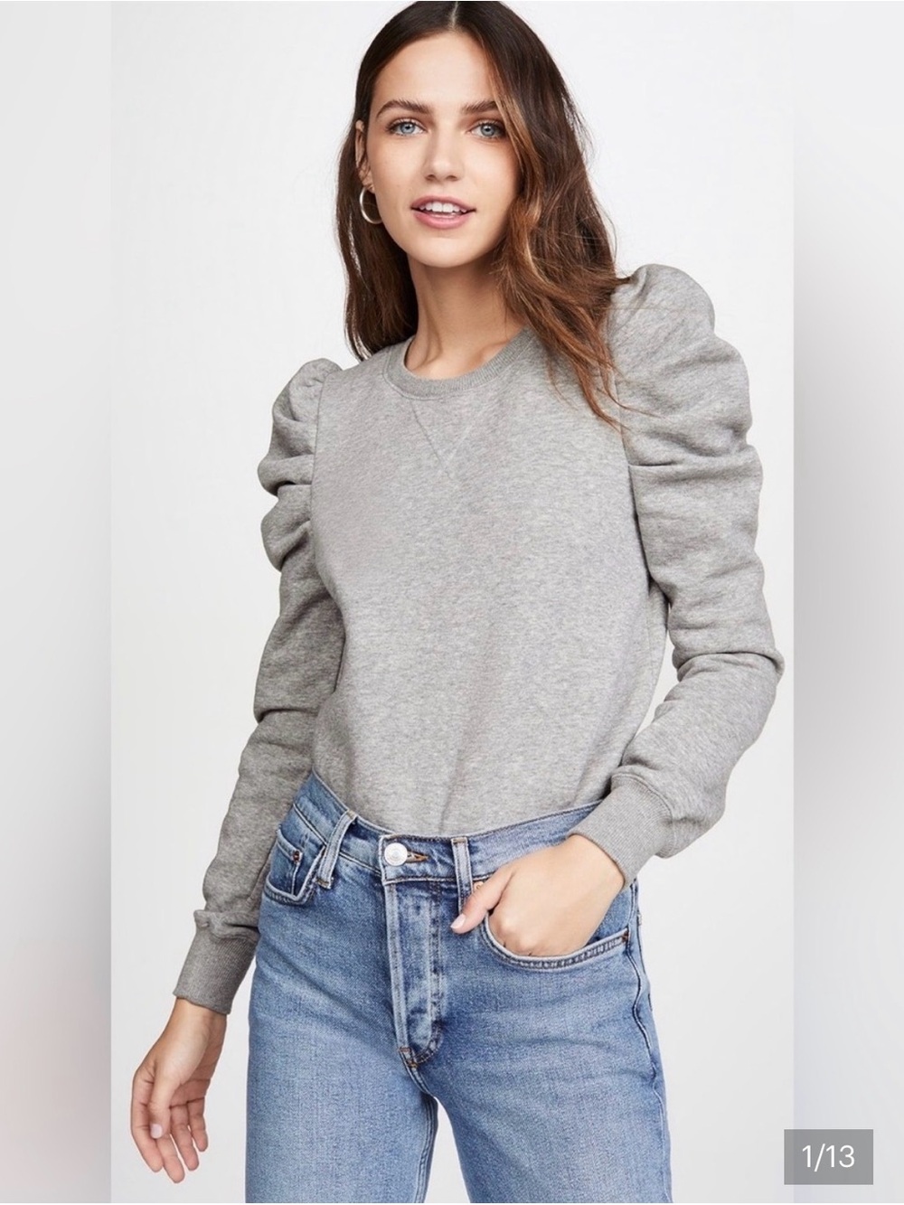 Rebecca Minkoff  Janine Puff-Sleeve Crewneck Sweatshirt - Gray